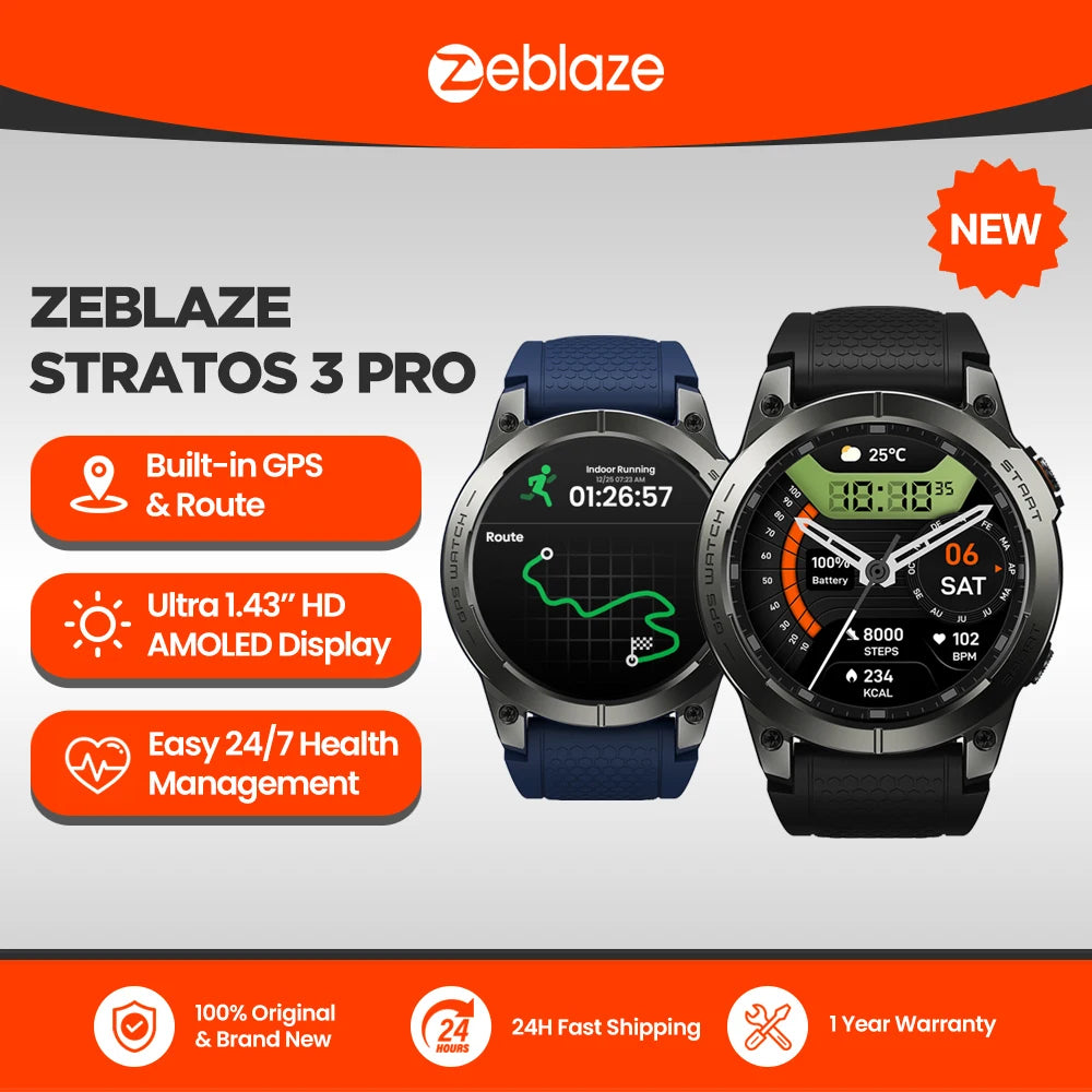 Zeblaze Stratos 3 Pro™ GPS Smartwatch – 1.43" HD AMOLED Outdoor Sportuhr