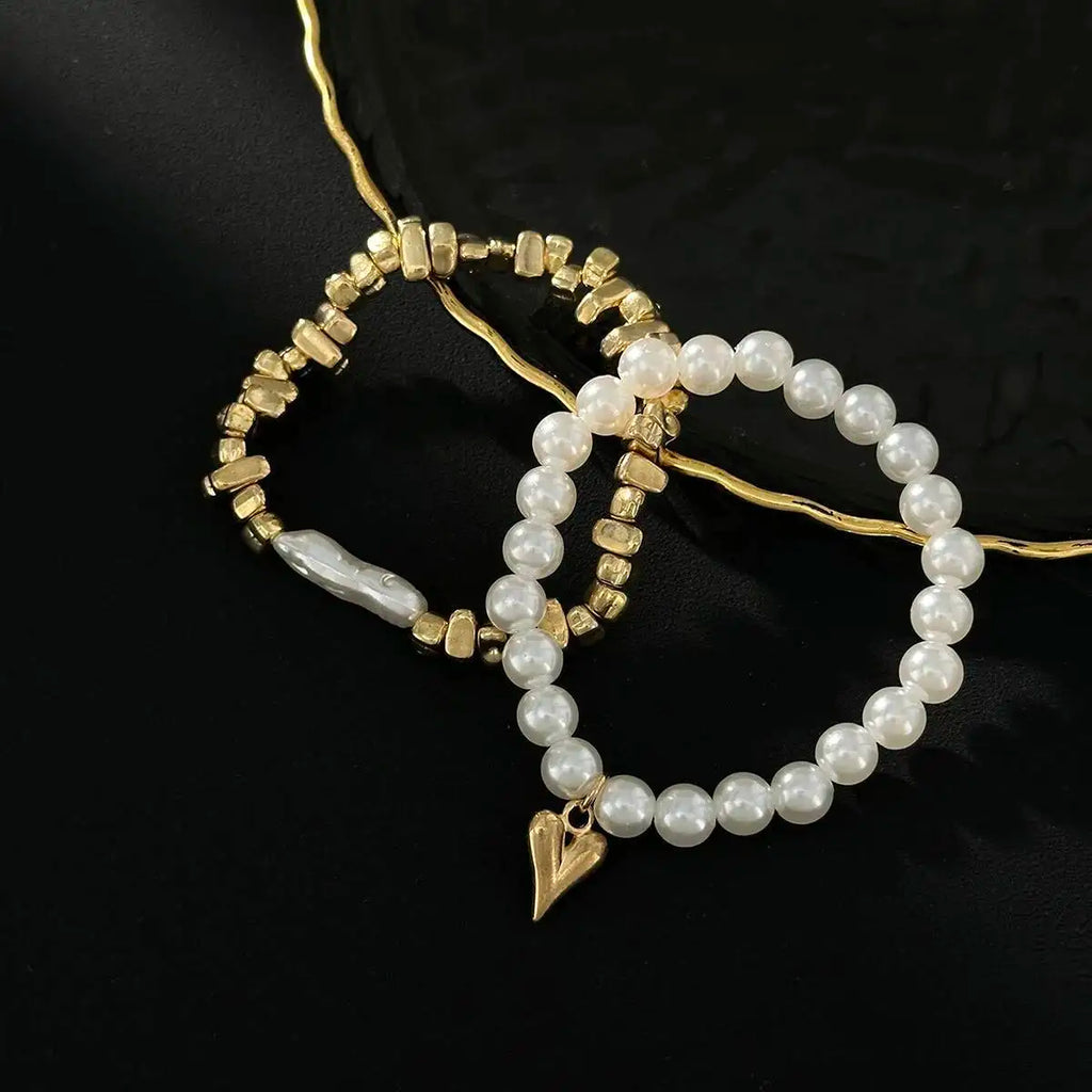 Aurelia™ 2er-Set Elegante Perlenarmbänder – Modeschmuck-Armband mit Herzanhänger