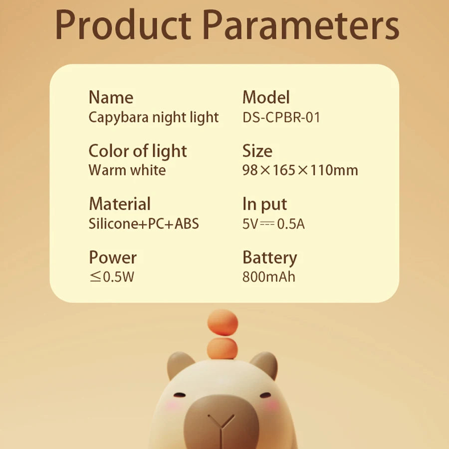 Süßes Capybara LED-Nachtlicht – Dimmbares Silikon-Schlummerlicht für Kinder & Babys