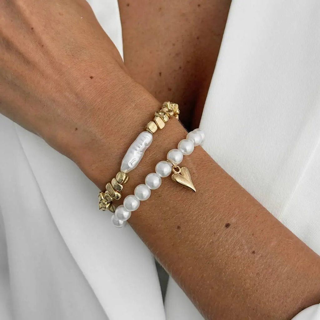 Aurelia™ 2er-Set Elegante Perlenarmbänder – Modeschmuck-Armband mit Herzanhänger