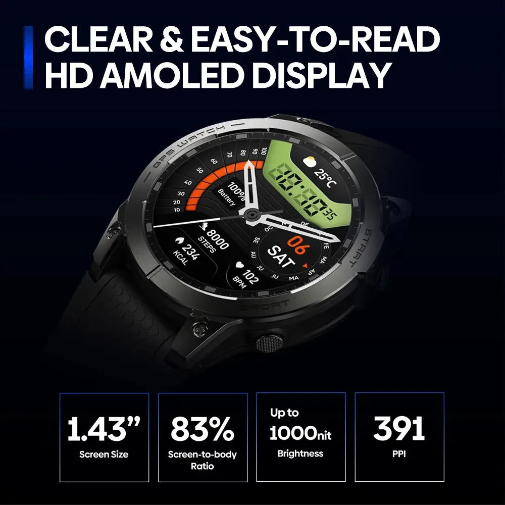 Zeblaze Stratos 3 Pro™ GPS Smartwatch – 1.43" HD AMOLED Outdoor Sportuhr
